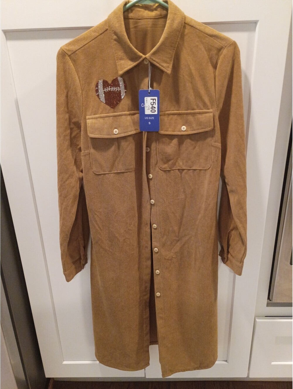 Corduroy like Shirt Dress/Duster with Cleveland Browns Embellishment